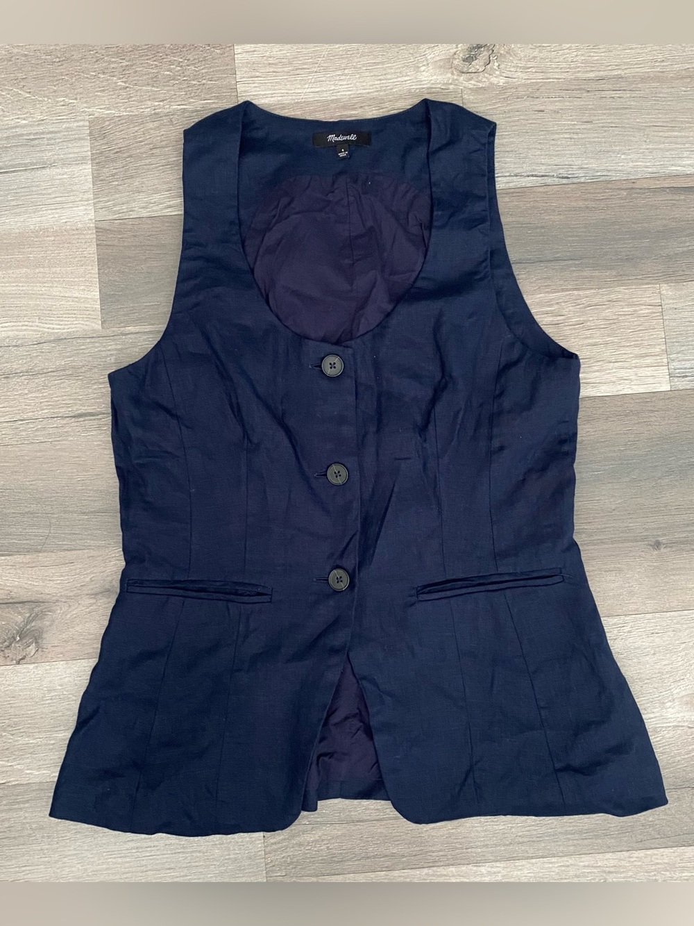 Madewell Navy 100% Linen Button Front Vest Size 4